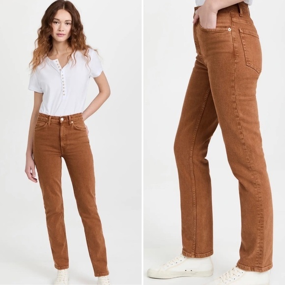 REDONE 70s Straight Leg Jeans in Terracotta Brown, Women's 23 - Picture 1 of 11